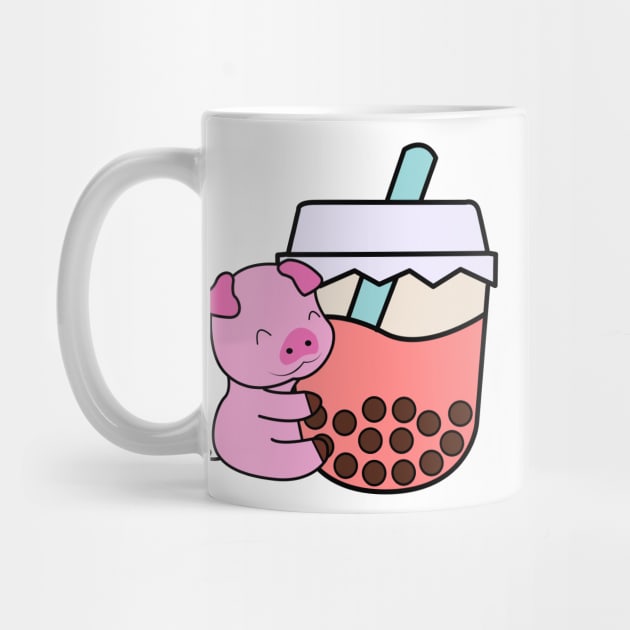 Baby Kawaii Pig Hugs Sweet Bubble Tea Pink Boba Tea by 4U2NV-LDN